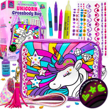 Decorate Your Own Unicorn Crossbody Bag - Unicorn Gifts for Girls, Craft Kits for Kids with Glow-in-the-Dark Glitter - 6 Year Old Girl Gifts - Creati