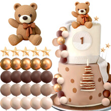 Bear Cake Decoration Beige Brown Balls Cake Topper Boho Bears Cake Decoration Baby Shower Birthday Cake Decorations