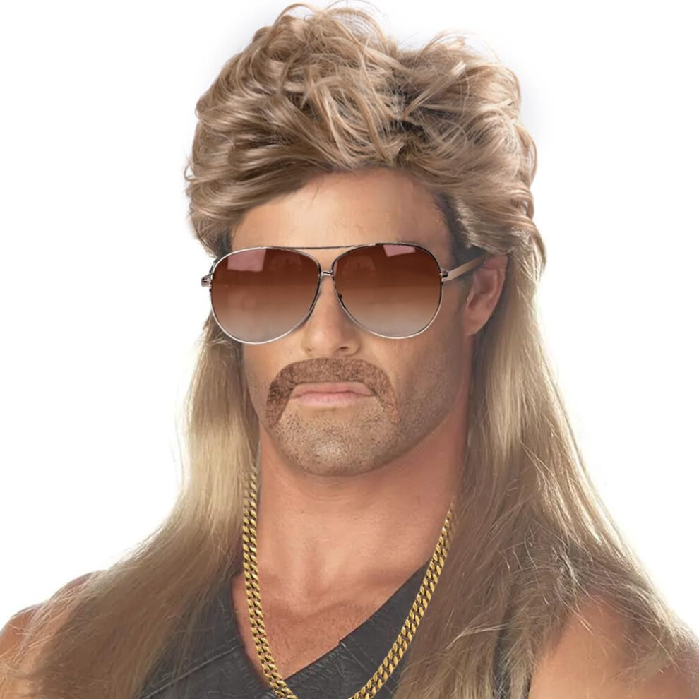 Izoel Unisex Brown Mullet Wigs Men For Mullet Party Pop Party 70S 80S Rocking Disco Wig Afro Accessory