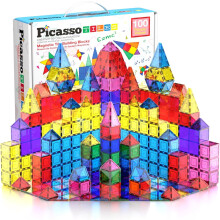 PicassoTiles 100 Piece Set 100pcs Magnet Building Tiles Clear Magnetic 3D Blocks Construction Playboards, Creativity Beyond Imagination, Inspirationa