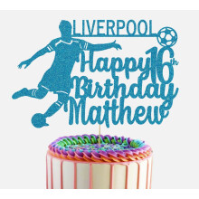 Football Personalised Birthday Glitter Cake Topper With Any Name Age & Team (babyBlue)