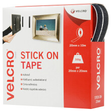 VELCRO Brand, Stick On Tape Cut-to-Length, Strong Hook & Loop Self Adhesive Sticky Tape, Perfect for Room Décor & Home, Office, Garage Use, Black, 20