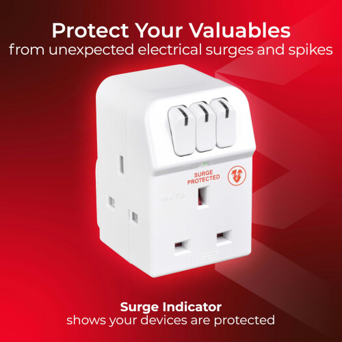 Masterplug Three Socket Surge Protected Adaptor with Individual Switches 1