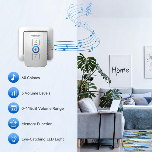 TeckNet TECKNET Wireless Doorbell IP65 Waterproof Wall Plugin Door Bells Wireless C 2