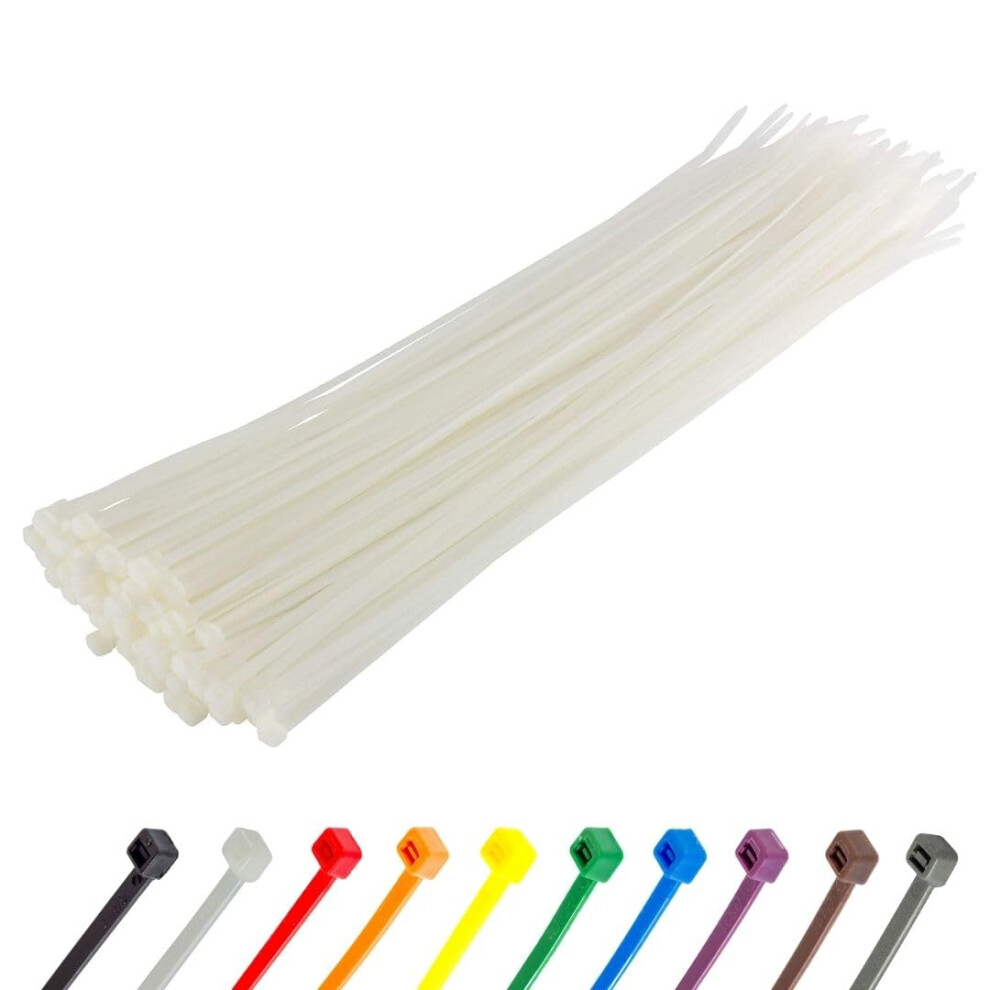 Gocableties White Cable Ties, 300Mm X 3.6Mm, Pack Of 100, 12" Premium Nylon Zip Ties Clear/Natural, Multi-Purpose Plastic Tie Wraps, Secure Self-Lock 5004084869466