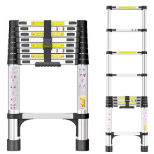 Telescopic Ladder, 2.6M Stainless Steel Thickened High-Strength Loft Ladder, Portable Ladders Extendable with Non-Slip Feet Adjustable Height for Roo