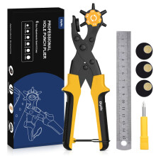 Belt Hole Puncher, [Perfect Full Set] Diyife Leather Punch with Ruler Extra Plate Screwdriver, Heavy Duty Revolving Punch Plier, Multi Sizes for Craf