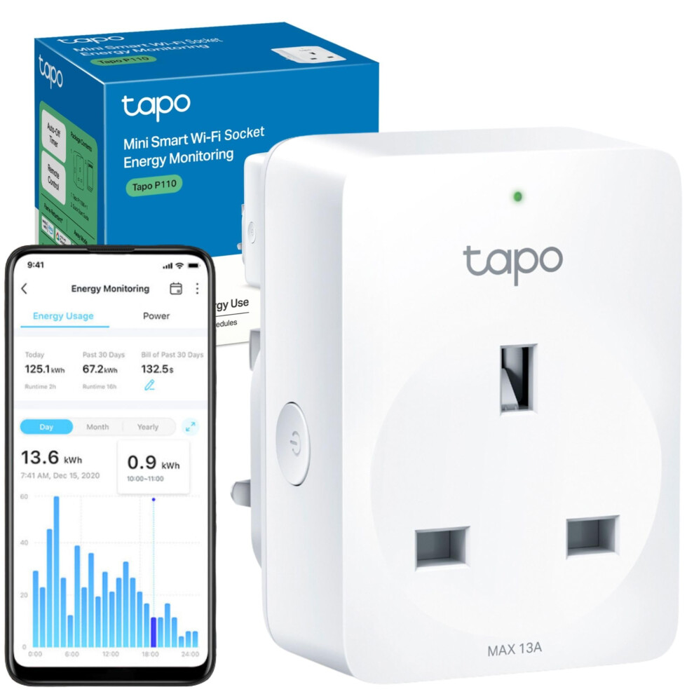 Tapo P110 Smart Plug With Energy Monitoring, Schedule & Timer, Away Mode, Wi-Fi Plug, Voice Control With Alexa & Google, Remote Control 5051226959028