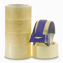 Crimson Starfish Clear Tape & Dispenser | 6 Rolls 48mm x 50m Clear Parcel Tape | Transparent Tape for Packing Boxes & Parcels, Moving House
