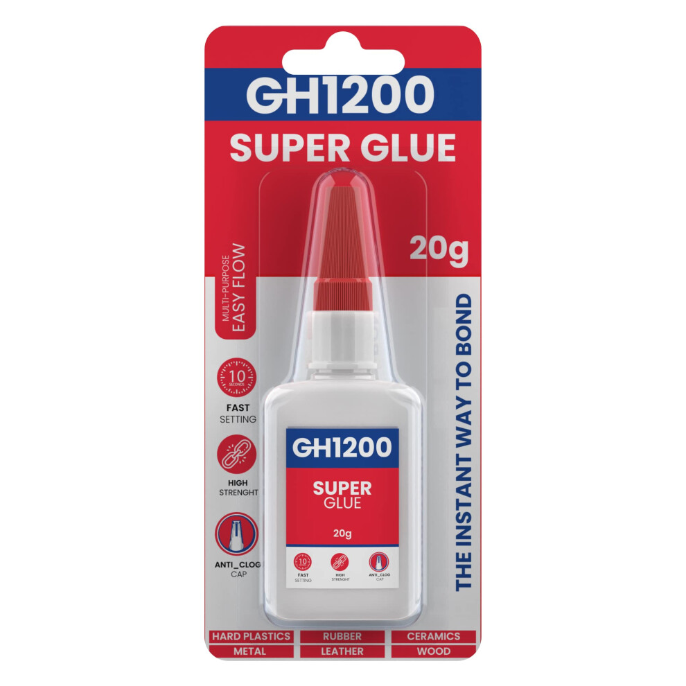 Gh1200 20G Superglue With Anticlog Cap - Super Glue All Purpose Superfast, Thick & Strong Glue For Hard Plastics, Diy Craft, Ceramics, Frame, Leather 5051226588051