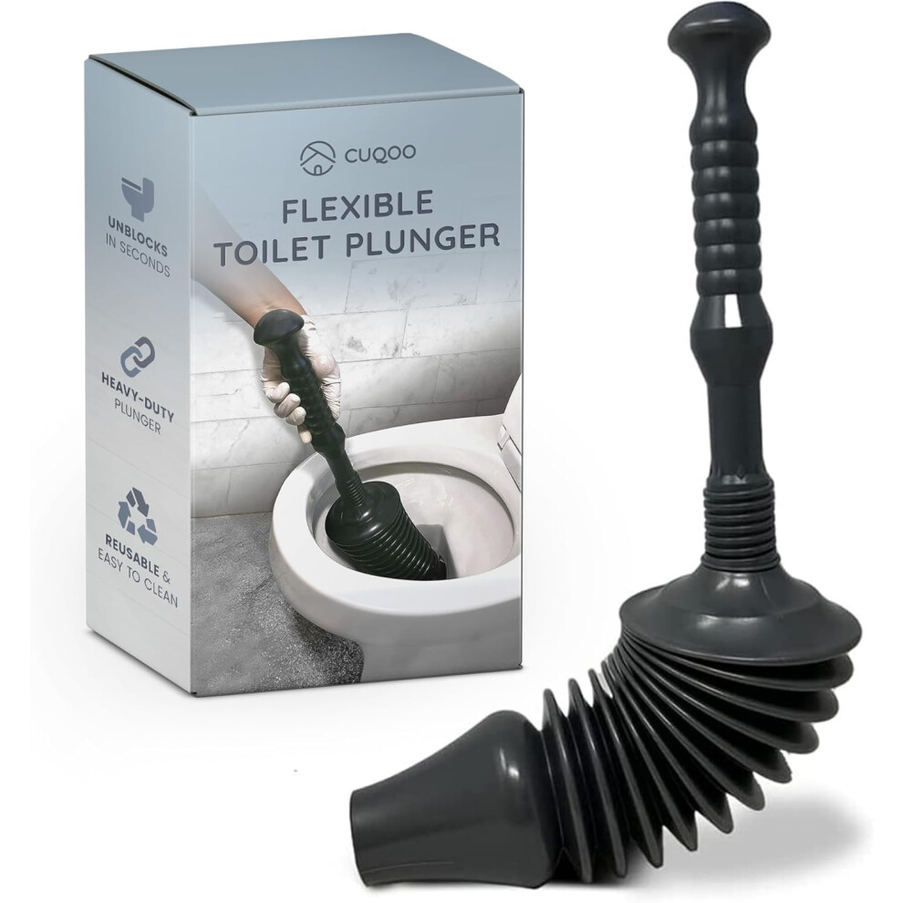 Cuqoo Heavy Duty Sink And Toilet Plunger - Small Head Industrial Grade Plumbers Plunger - Flexible Drain Unblocker For Bathrooms, Kitchens 5051226655487