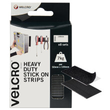 VELCRO Brand Heavy Duty Stick On Strips, Black 50mm x 100mm, Set of 8