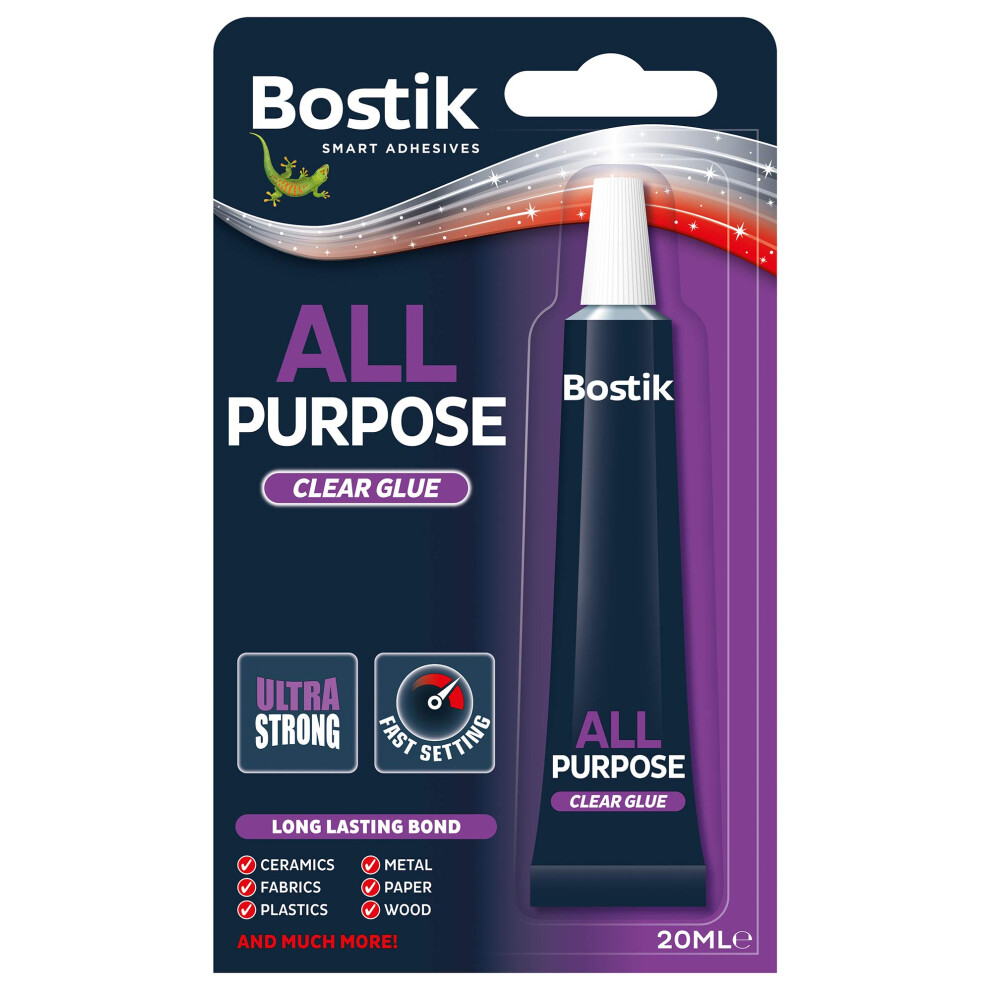 Bostik All-Purpose Adhesive Clear - 20Ml - Minor Household Repairs Â Long-Lasting Bond Â Ultra Strong Fast-Setting Glue 5003278624386