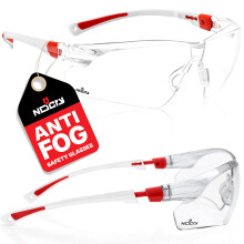 NoCry Clear Cycling Glasses Women. White & Red Safety Glasses for Work with Anti Fog Scratch Resistant Wrap-Around Lenses and Non-Slip Grips, UV Prot