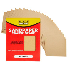 Fit For The Job 25 Large A4 Size Sheets Coarse Grade Sandpaper for Sanding Wood, Furniture, Metal, Plaster For Home Improvement, Decorating & More, 1