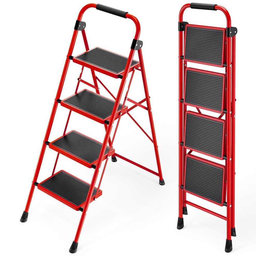 Kingrack Step Ladder, Folding Ladder With Non-Slip And Wide Pedal, Folding Step Stool For Adults, Lightweight And Portable Step Ladder (Red, 4 Steps 95842998