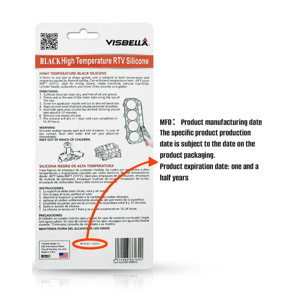 Visbella High Temperature Rtv Silicone Gasket Maker Sealed Oil Resista 5004610286286