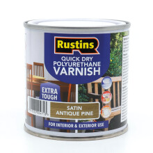 RustinsQuick Dry Poly Varnish Satin A/Pine 250ml -Tough, Water-Based Clear Finish in Gloss, Matt or Satin; Durable Protection for Interior Wood, Furn