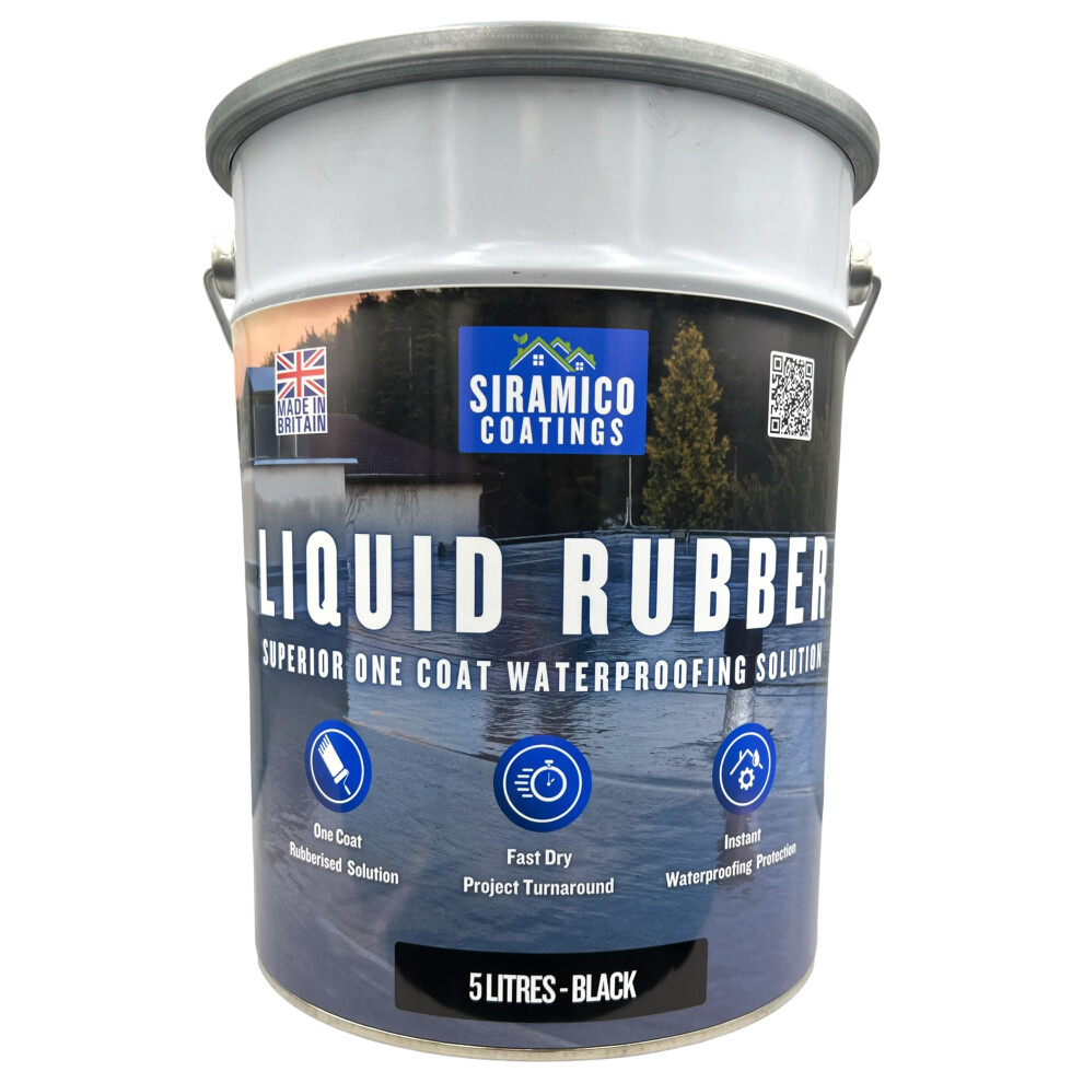 Siramico Coatings Liquid Rubber Roof Coating | 5 Litres | Instant Leak Seal Technology I Quick Drying, One Coat Waterproofing Sealant | & Black/Grey
