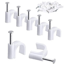 100PCS Round Cable Clips, 10MM Electrical Cable Wall Clip Nail Clips Management, Wire Tidy Clips Pins Cable Tacks for Ethernet, Electrical Cables, Wi