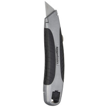 Amazon Basics Soft Grip Retractable Box Cutter with 3 Replaceable Blades, Black/Silver