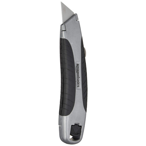 Amazon Amazon Basics Soft Grip Retractable Box Cutter with 3 Replaceable Blades, Black/Silver