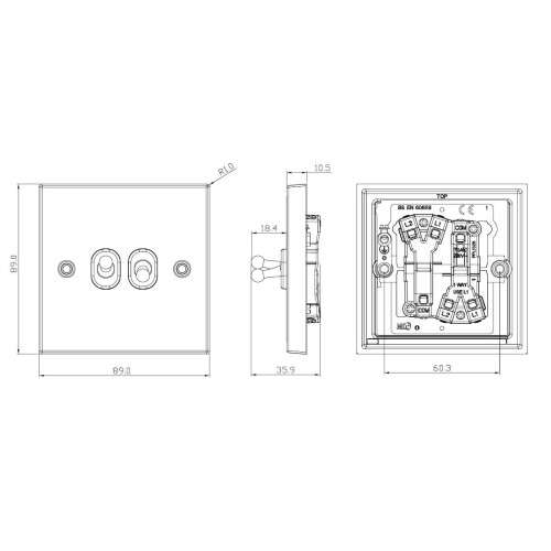 10AX 2G 2 Way Toggle Switch - Square Edge Antique Brass 1