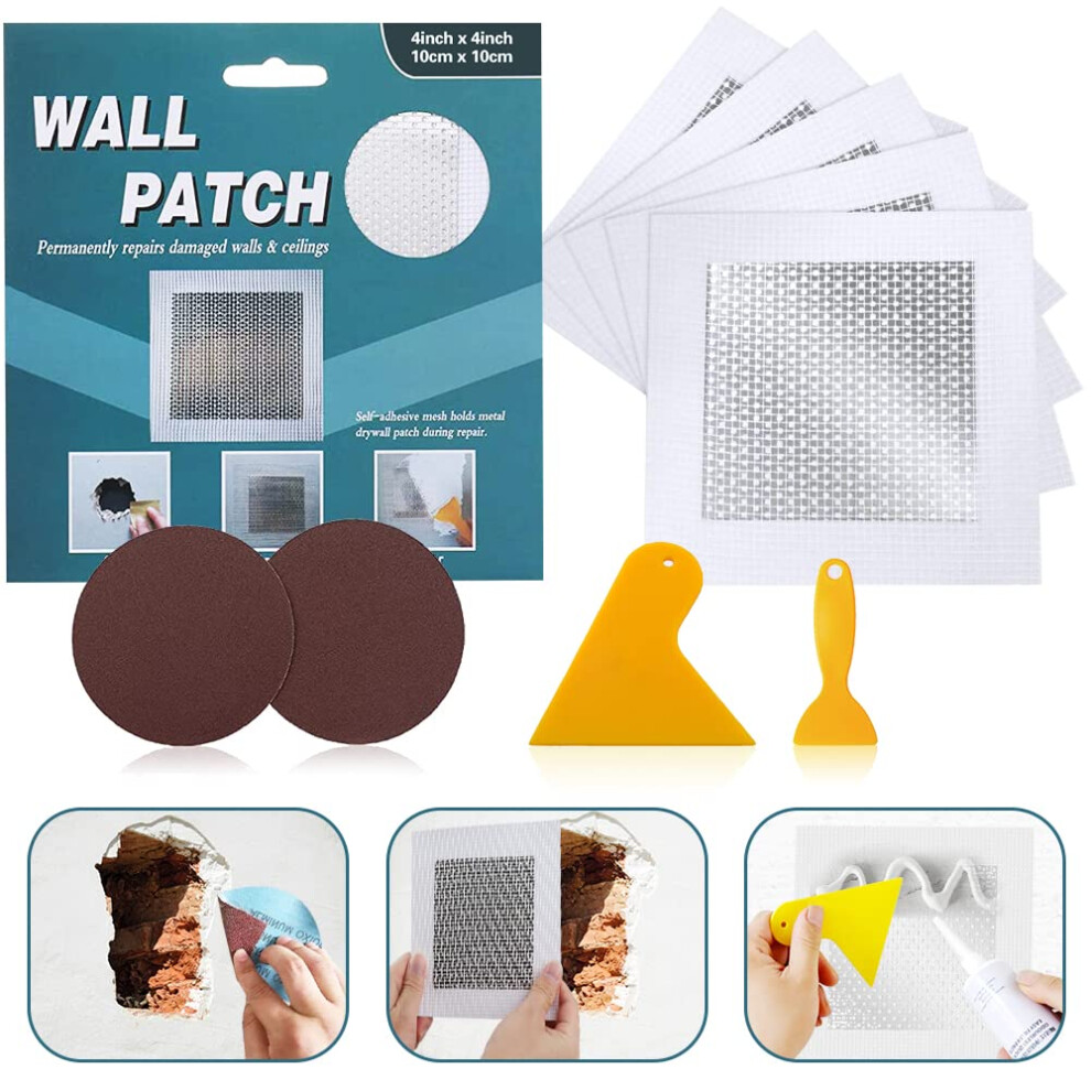 4'' By 4'' Wall Repair Patch, 5 Pcs Plasterboard Patch, Plaster Repair Kit, Safe Mend Plaster, Safe Mend Drywall Adhesive 5051226642777