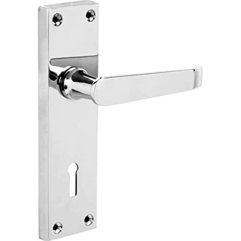 Designer Levers - Victorian Straight Lever Door Handles - Polished Chrome - 1 Pair - Locking Door Handle 5051226585777