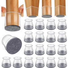 GICUNK 32Pcs Chair Leg Floor Protectors, Transparent Silicone Chair Leg Caps With Felt Pads