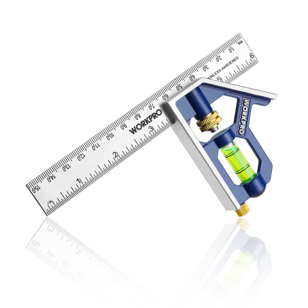 Workpro 6Inch/150Mm Carpentry Squares, Combination Square, Engineers Set Square, Adjustable Carpentry Square 45/90 Degree With Bubble Level, Measurin 64155326
