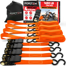 FORTEM Ratchet Straps, 748kg Break Strength, 4 Pack 4.6m x 2.54cm Tie Down Strap Set, 4 Soft Loops, Motorcycle Straps Tie Downs, Cargo Cam Buckles, R