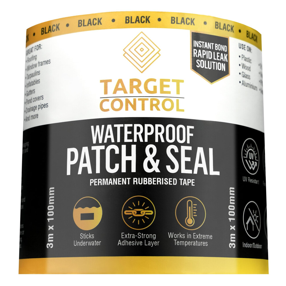 Target Control Pond Repair Tape Kit | Black 3M X 100Mm | Black Butyl Pond Liner Repair Tape For Outdoor Use, Waterproof Patch & Seal Tape For Pond 5051226949951