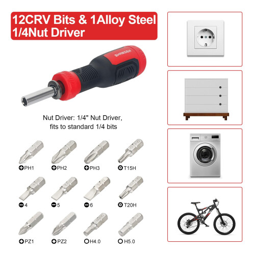 SHARDEN Multi Screwdriver 13-in-1 Screw Driver Adjustable Screwdriver Set Multitool All in One with Torx Security, Flat Head, Phillips, Hex 2