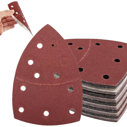 Mouse Sander Pads, 50 PCS Assorted Hook Loop Sandpaper Sheets,11 Hole