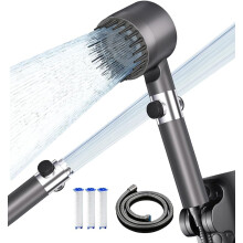 Hard Water Filter Shower Head with 4 Modesr,1.5M Shower Hose and Shower Stand,4 Spray Jet Modes, Filtered Showerhead Remove Chlorine, Massage Shower