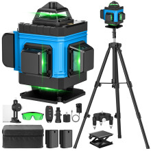 Laser Level with Tripod Self Leveling, 4D 16 Lines Laser Level with 2 x 2400mAh Batteries, Adjustable Tripod, Swivel Base Remote Control Wall Bracket
