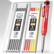 Nicpro CP1000 Carpenter Pencil with Sharpener, 2.8 mm Mechanical Pencils with 13 Refills, Deep Hole Marker for Construction