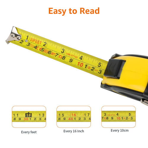 Amazon Amazon Basics Self-Locking Tape Measure, Metric Scale, MID Accuracy, 10 m (1-Pack), Black, Yellow 1