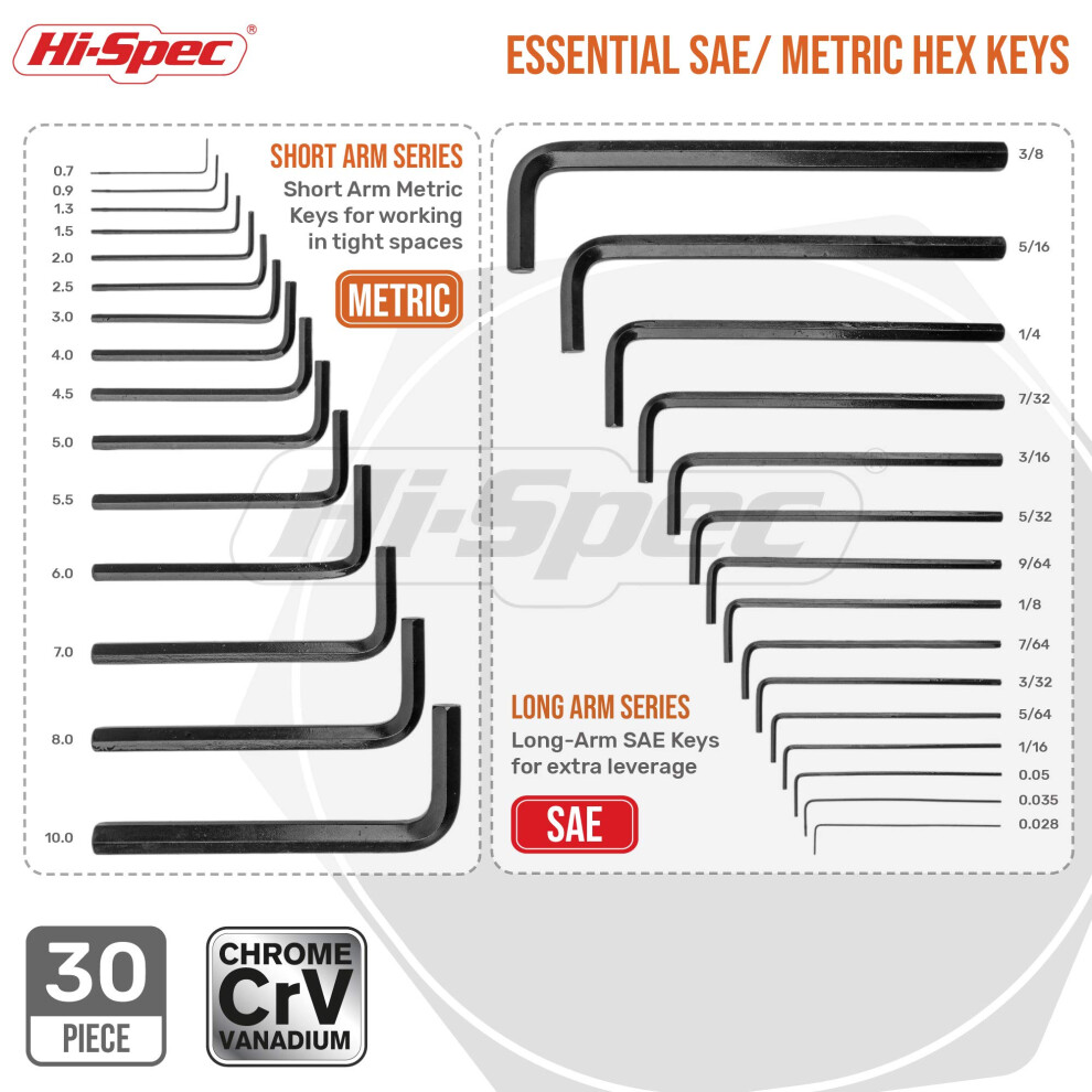 Hispec 30Pc Imperial Metric Hex Allen Key Wrench Folding Set With Sma 5008630500094