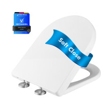 Ibergrif M41001 Toilet Seat – Soft Close, Quick Release, Ergonomic D-Shape, Adjustable Stainless Hinges, Top Fixing, White