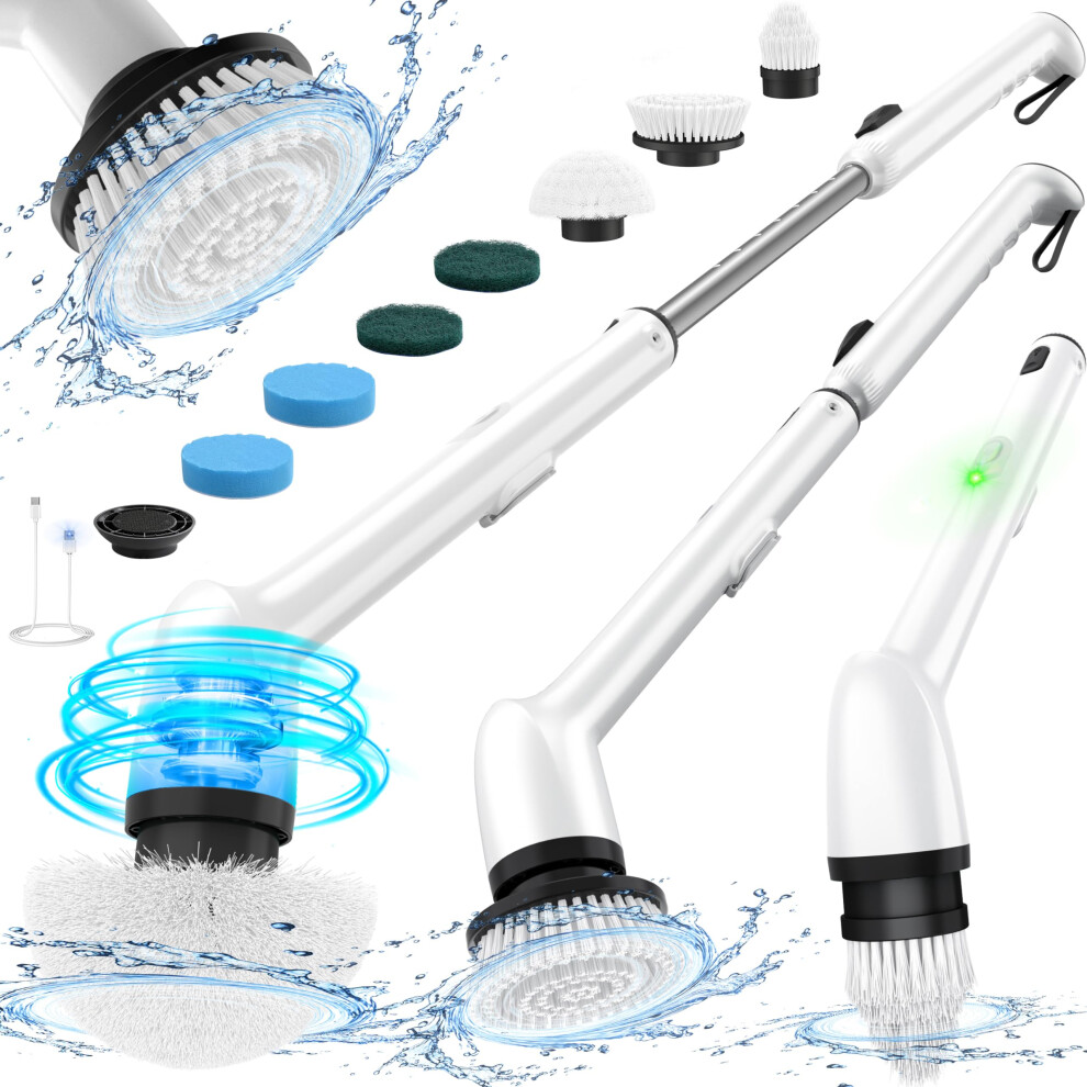 Lyrifine Electric Cleaning Brush, Upgraded Full-Body Ipx7 Waterproof Electric Spin Scrubber Uk, 7 Heads, Long Handle & Dual Speed Electric Brush For 5009619687386