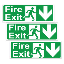 stcky Fire Exit Sign - 30cm x 10cm Ideal Sized Fire Exit Down Arrow Self Adhesive Vinyl Signs [Pack of 3]