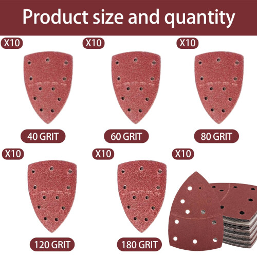 Mouse Sander Pads, 50 PCS Assorted Hook Loop Sandpaper Sheets,11 Hole 2