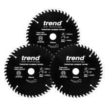 Trend Wood PTFE Circular Saw Blades, Triple Pack, 165mm Diameter, 20mm Bore, 48 Teeth, TCT, 2.2mm Kerf, 3 Pack, CSB/165/3PKAP