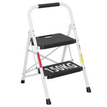 BONTEC 2 Step Ladder, Capacity 150KG with Wide Anti-Slip Pedals, Folding Steel Step Stool, Sponge Handlebar, Lightweight Portable Ladder Suitable for