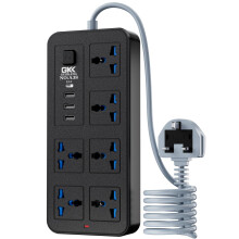 UK Power Strip outlets socket 6 AC Plug Outlets Extender switch and 3 USB & 1 type-c Charging Ports, 2500W/10A,5.9Ft Plug Heavy Duty Extension Cord f