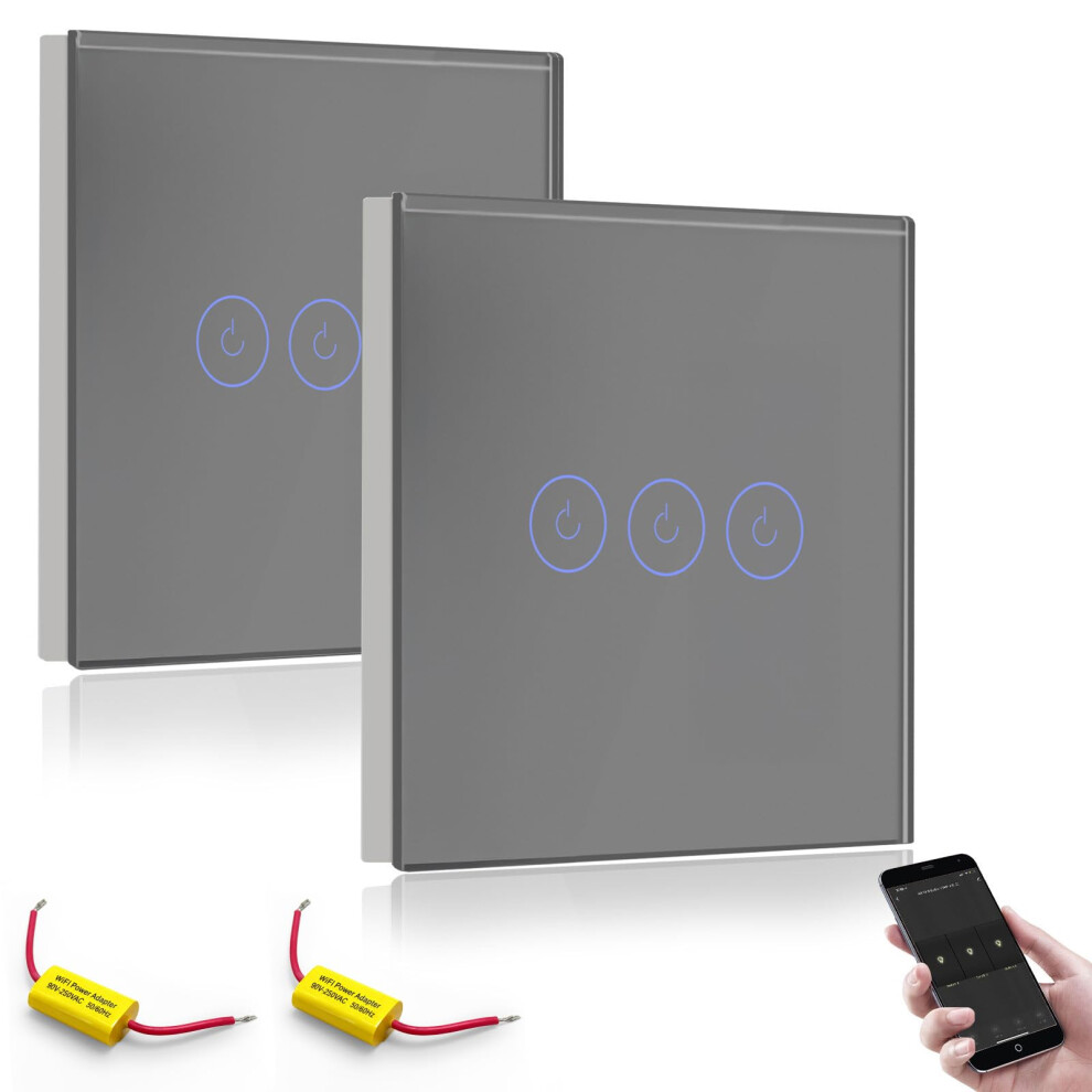 Photos - Other for Computer BSEED WiFi Touch Switch Grey,3 Gang 2 Way Smart Light Switch Compatible with Alexa and Google Home,with Smart Life Remote Co
