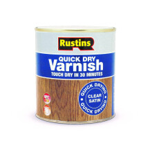 Rustins Quick Dry Varnish Clear Satin 500ml -Fast-Drying Water-Based Wood Varnish; Durable Non-Yellowing Finish in Gloss, Satin or Matt for Indoor Us
