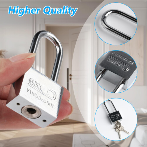 2 Pcs Long Shackle Padlocks with Keys, Heavy Duty Padlock with Keys 2